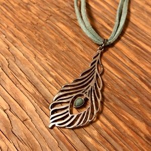 Silver and Turquoise Feather Necklace